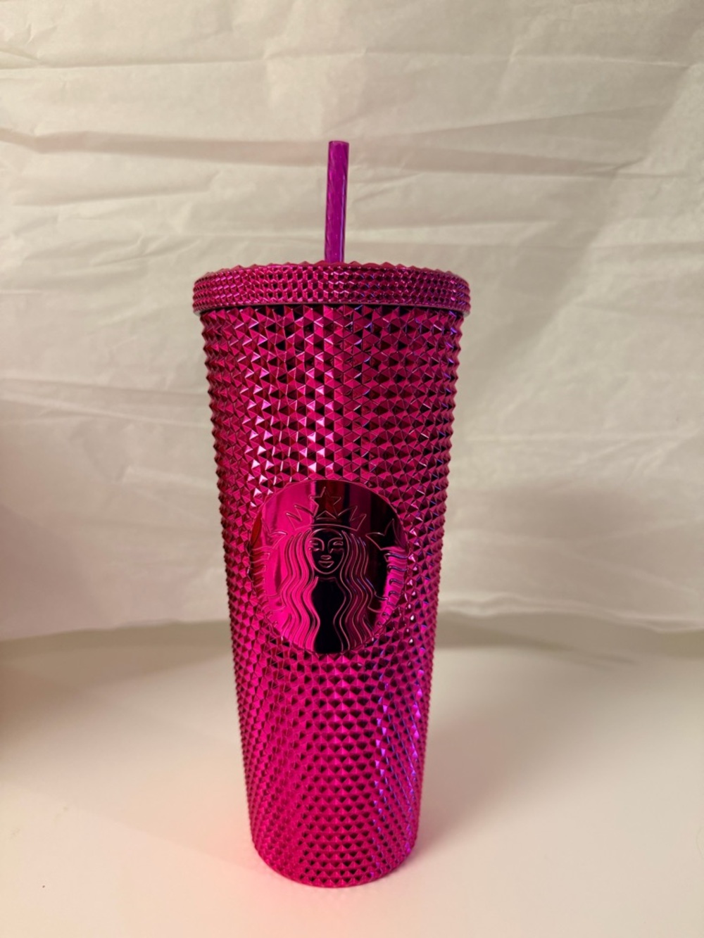 Starbucks Holiday Hot Pink Studded 24oz Tumbler with Straw